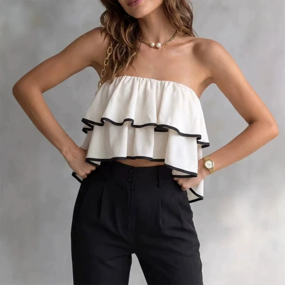 ZARA Summer Color Block Ruffle Cropped Tube Top